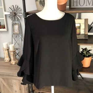 J.Crew Black Tiered Bell Sleeve Top